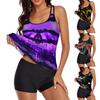 2Pcs/Set U-neck Sleeveless High Waist Lady Swimsuit Flower Leaves Print Top Tummy