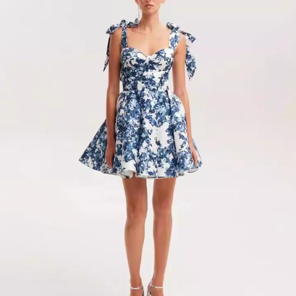 

GMXIA Весна-Лето Женское Модное Вечернее Платье С Открытыми Плечами Из Органзы Феи Короткое S небесно-голубой