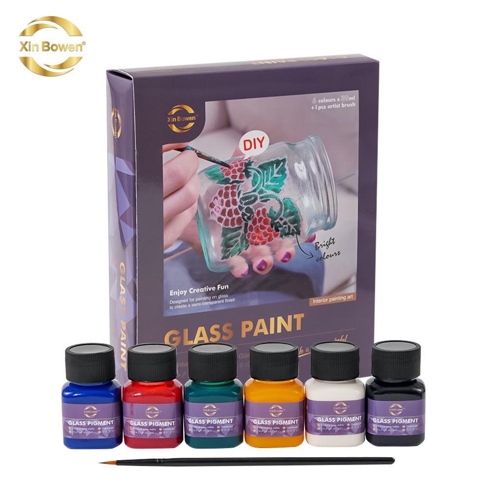 

Набор из 6 цветов краски для стекла для детей: Прозрачный, Водонепроницаемый Набор для росписи стекла «Сделай сам» с кистями 30ml