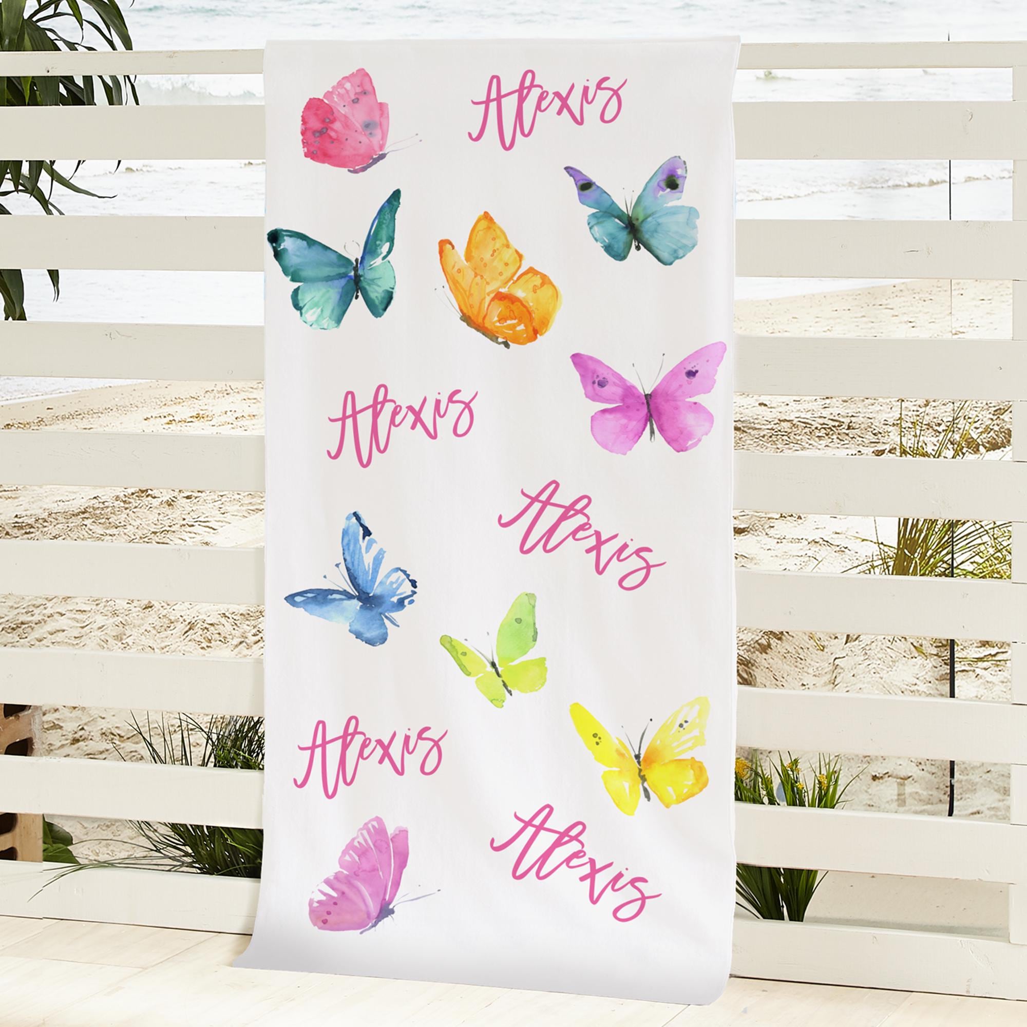 

Butterfly Personalized Beach Towel Customized Towel For Beach Lover Pool Lover Beautiful Design for Kid Girl Birthday Party Gift 50x100cm