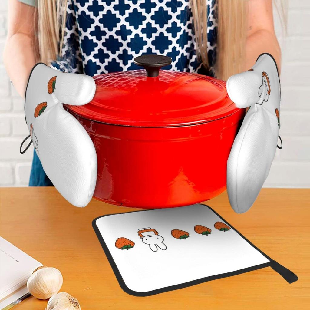 Miffy Pot Stylish and Cute Oven Kitchen Can Be Used On Both Left and Right Set of 2 Heat-Resistant Holders/Oven Mitts, Mitts, Anti-Slip, Anti-Burn,