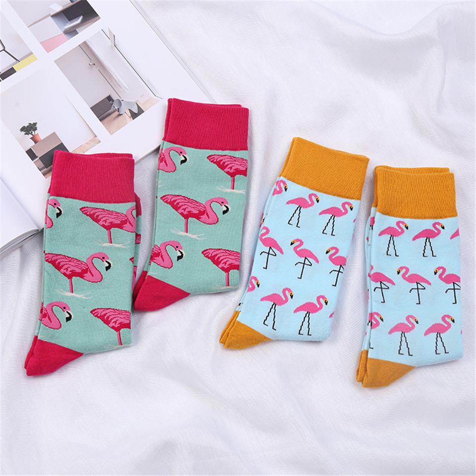 Naljakad paarisokid Harajuku kevadmeeskonna vabaaja õnnelik sokk naiste kunst Flamingo mood armas naise sokk
