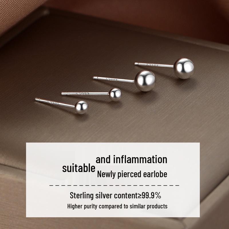 S999 Pure Silver Round Stud Earrings for Women - High-End Cartilage and Ear Piercing Needles to Prevent Clogging