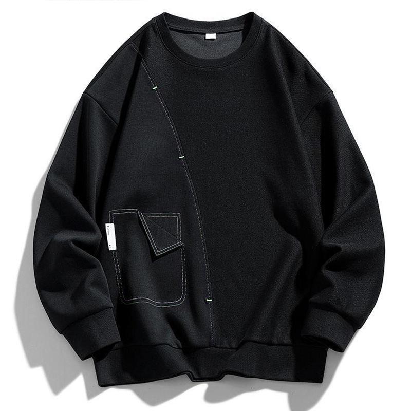 

Весна и осень Большие размеры Мужская толстовка с круглым вырезом Мужская мода Повседневная мужская толстовка с капюшоном Свободный топ M чёрный