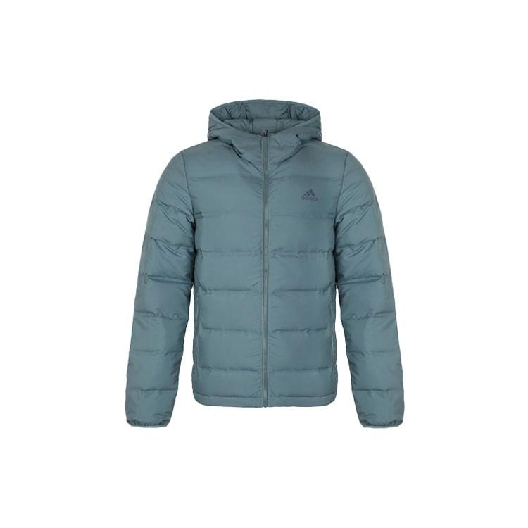 Men s adidas Outdoor Solid Color Stay Warm Hooded Down Jacket Dark Malachite Green CZ2310 S