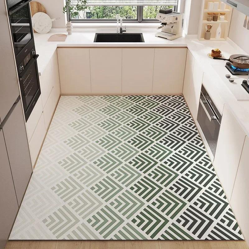 Carpet for Kitchen Floor Mat Large Pvc Waterproof Carpets Leather Oil Proof Anti-slip Foot Mats Green Rug Home Decoration Rugs