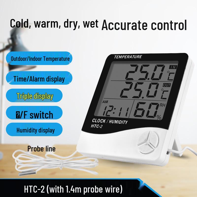 HTC-2 Thermometer Hygrometer with Probe - Indoor/Outdoor Digital Humidity & Temperature Display