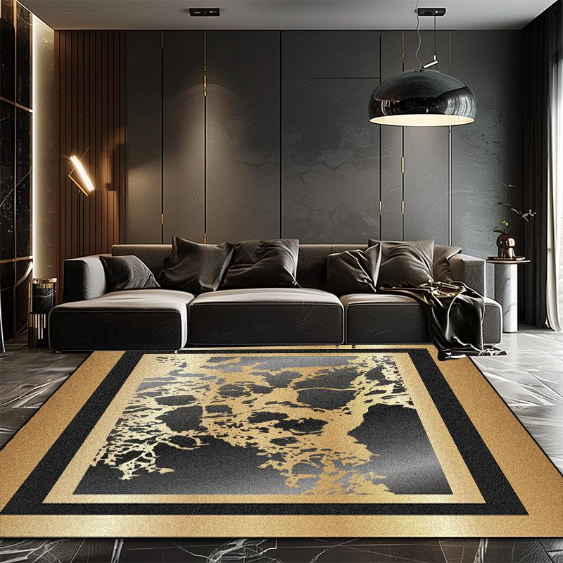 European Style Luxury Black Golden Carpet for Living Room Dark Toned Decoration Washable Large Rugs Bedroom Bedside Non-slip Mat