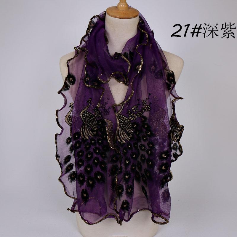 

Бархатное дышащее длинное полотенце с павлинами, женский шарф с бронзовой окантовкой и кружевом 190-40cm