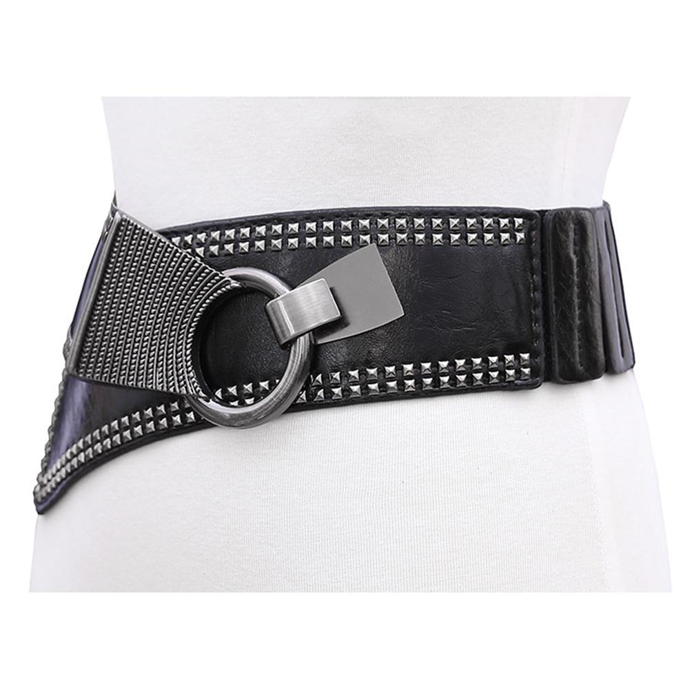 Women Girls Fashion Elegant Elastic Stretch Widen Band Rivet Oblique Lap Waist Belt Corset