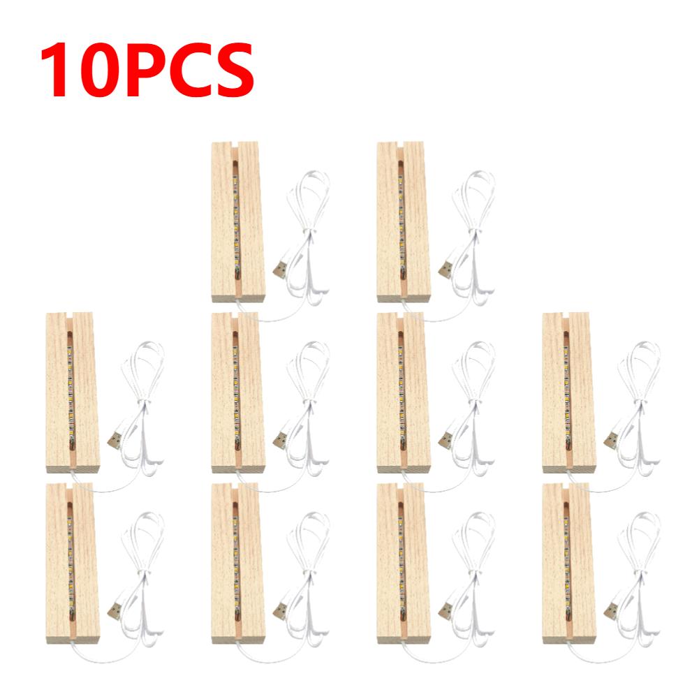 1-10PCS LED Wood Light Display Crystal Wooden Lighted Stand Acrylic Light Plate Base USB Wooden Base Desktop Decor Night Light