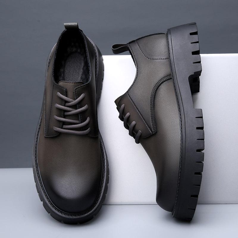 Fashion Genuine Leather Shoes Men Brand Footwear Thick Sole Non-slip Cow Leather Mens Casual Shoes DX018