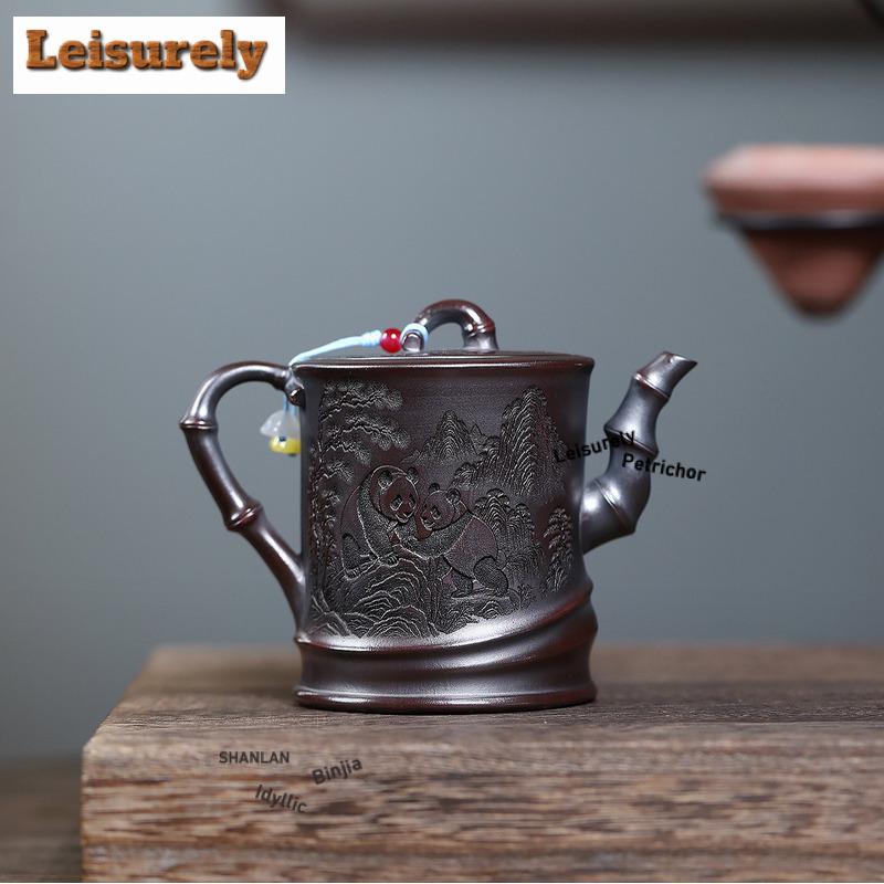 260ml Yixing Purple Clay Teapots Handmade Panda Pot Raw Ore Antique Black Mud Tea Making Kettle with Strainer Zisha Tea Set Cha