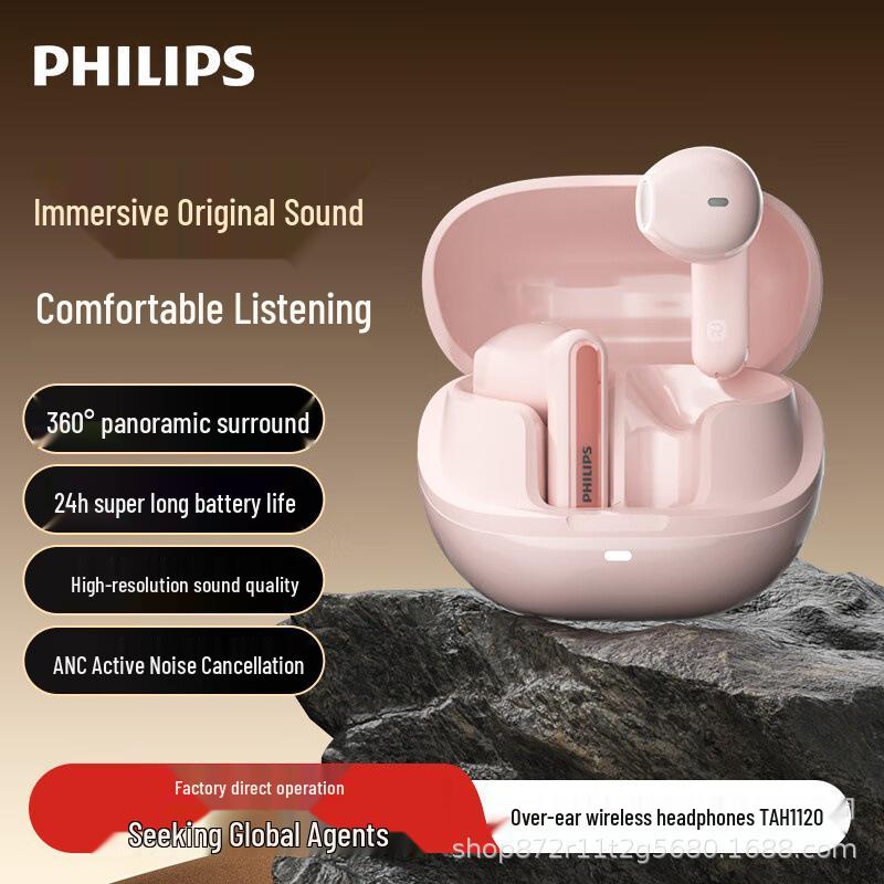 

Бездротові Bluetooth навушники Philips TAT2220 напіввкладиші для ігор та бігу світло-рожевий колір