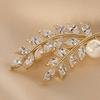 Women Brooch Sparkling Cubic Zirconia Wheat Ear Design Suit Lapel Badge with Imitation Pearls Scarves Dresses Accessories