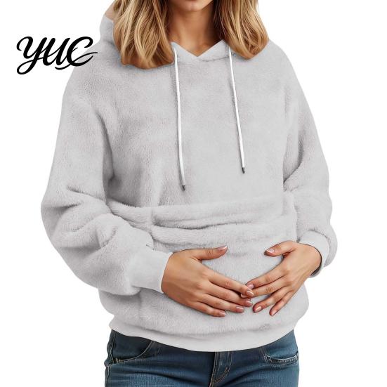 Casual Pet Lover Clothing Winter Pouch Hoodie, Women Fleece Sweatshirt with Large Front Pocket, Cat Long Sleeve Pullover Tops for Carrying Cats