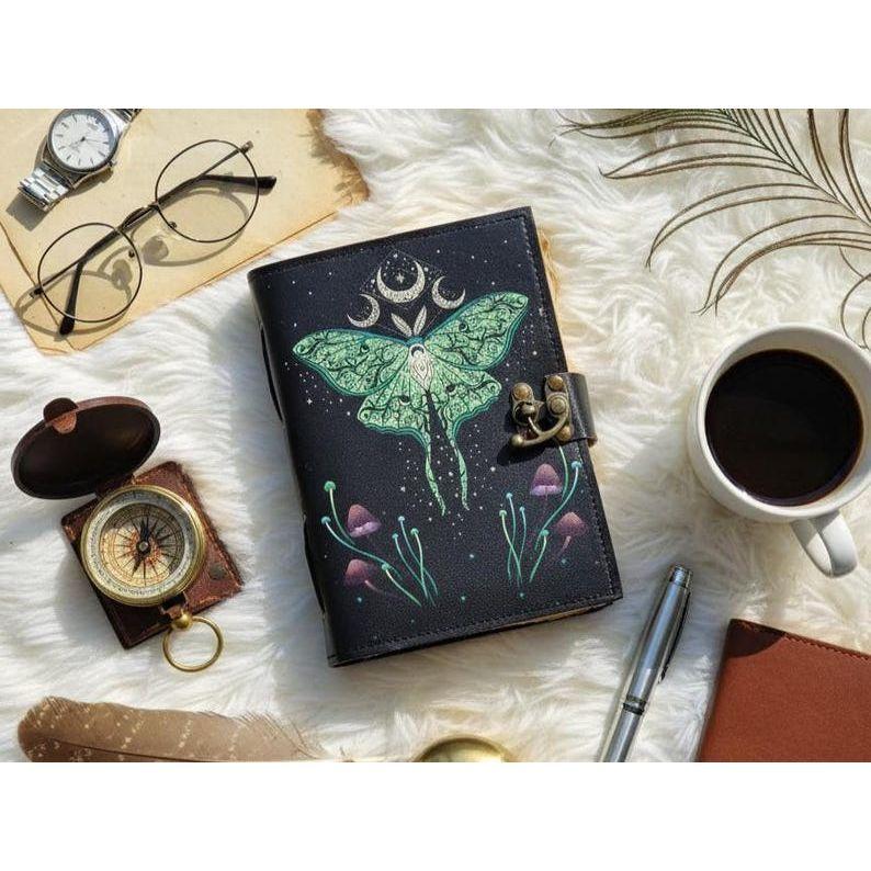 Luna Moth Leather Grimoire Journal: Witchcraft Spell Book