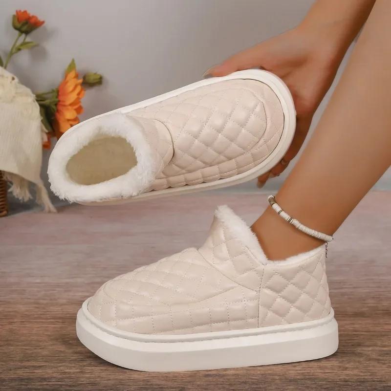 Vânzare Fierbinte 2024 Pantofi de Damă Slip on Cizme de Damă Iarnă Vârf Rotund Solid Pluș Călduros Toc Mediu Impermeabil Concis Cizme de Zăpadă