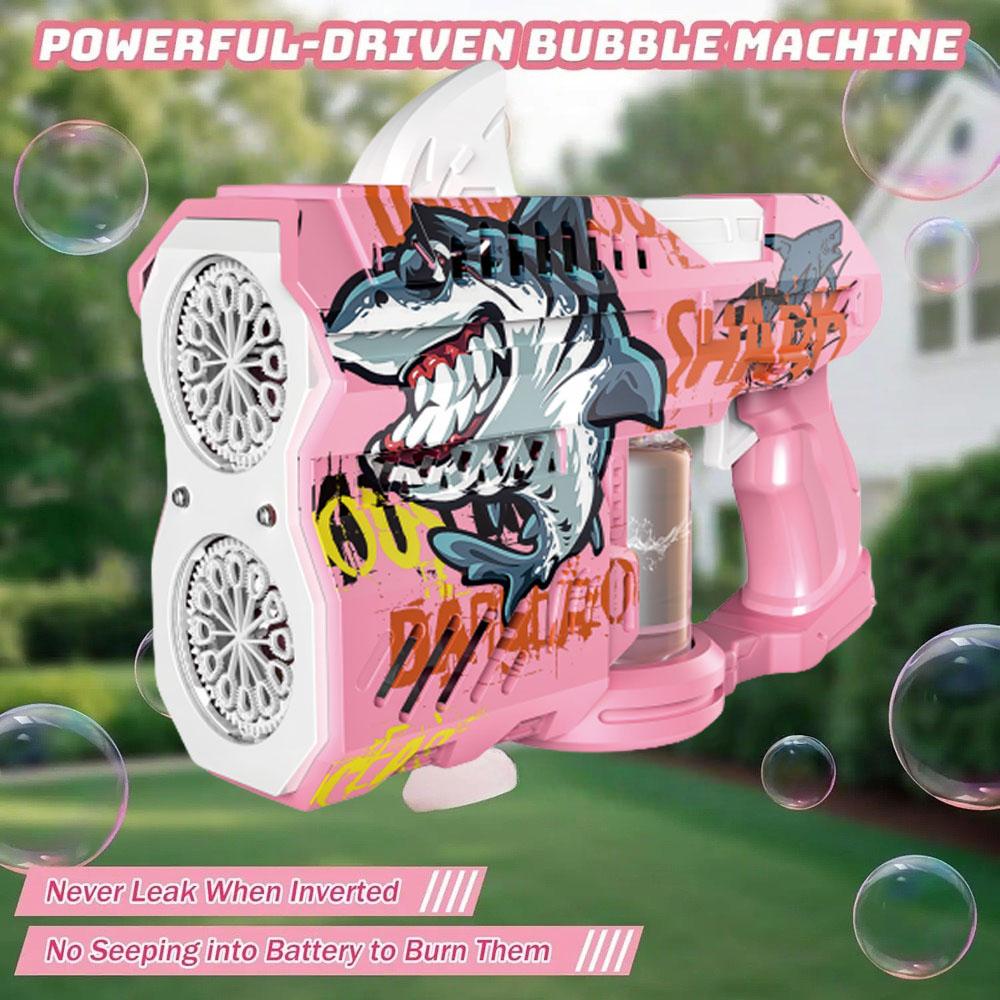 Children and adults' toy, glowing shark bubble gun, electrically fired bubble gun nozzle, essential toy for outdoor play, bubble