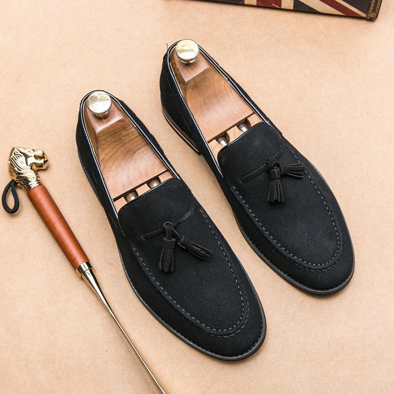 Men s Suede Tassel Loafers - Pointed Toe Slip-On Casual Leather Driving Shoes 48