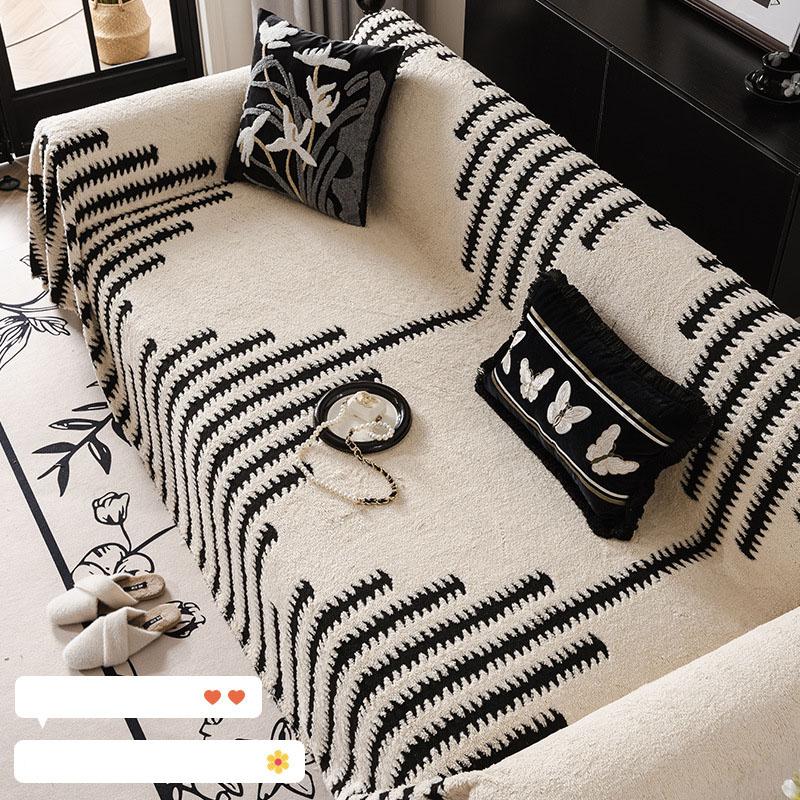 High-End Fishbone Patterned Plush Sofa Towel Anti-Slip Protection Couch Covers For Living Room Anti-Scratch Furniture Slipcover