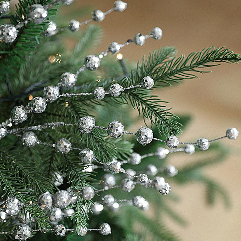 Christmas Tree Stems Christmas Glitter Berries Stems 15.75in Fake Glitter Berry Stem Ornaments Home Decor For Christmas Tree