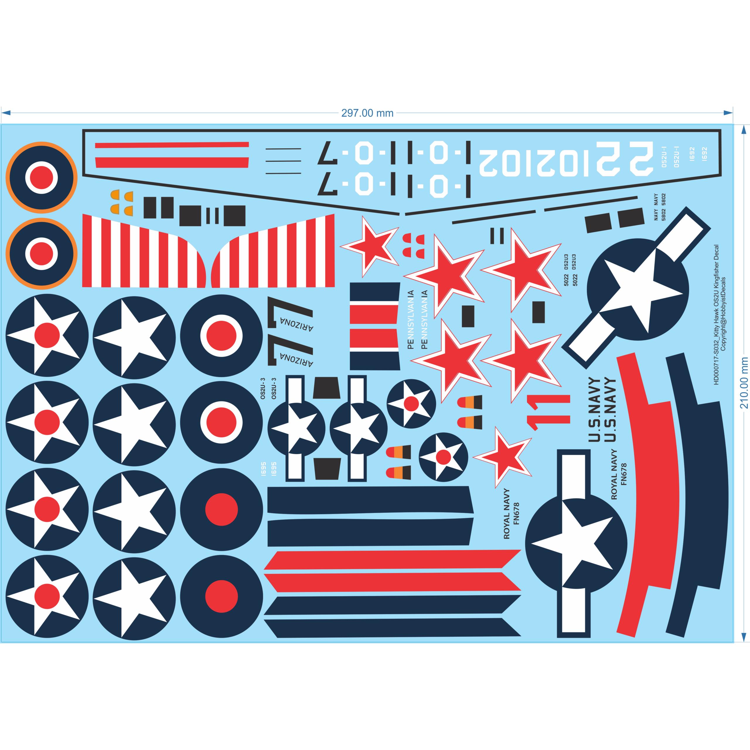 Kitty Hawk OS2U Kingfisher Decal - 1/32- Water Decal - Waterslide, 1/32