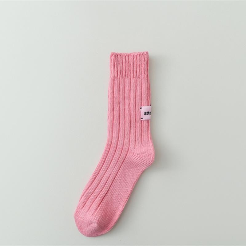 Różowa Metka Jednolity Kolor Surowa Bawełna Gruba Nici Dziane Skarpety do Połowy Łydki Skarpetki z Frotte Gwiazdy Internetu