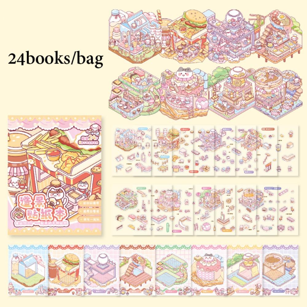 Kawaii 3D Landscape Sticker Book Zoo 8 Scenes Miniature Scene Collection Visual Stacking DIY Cabin Scene Sticker