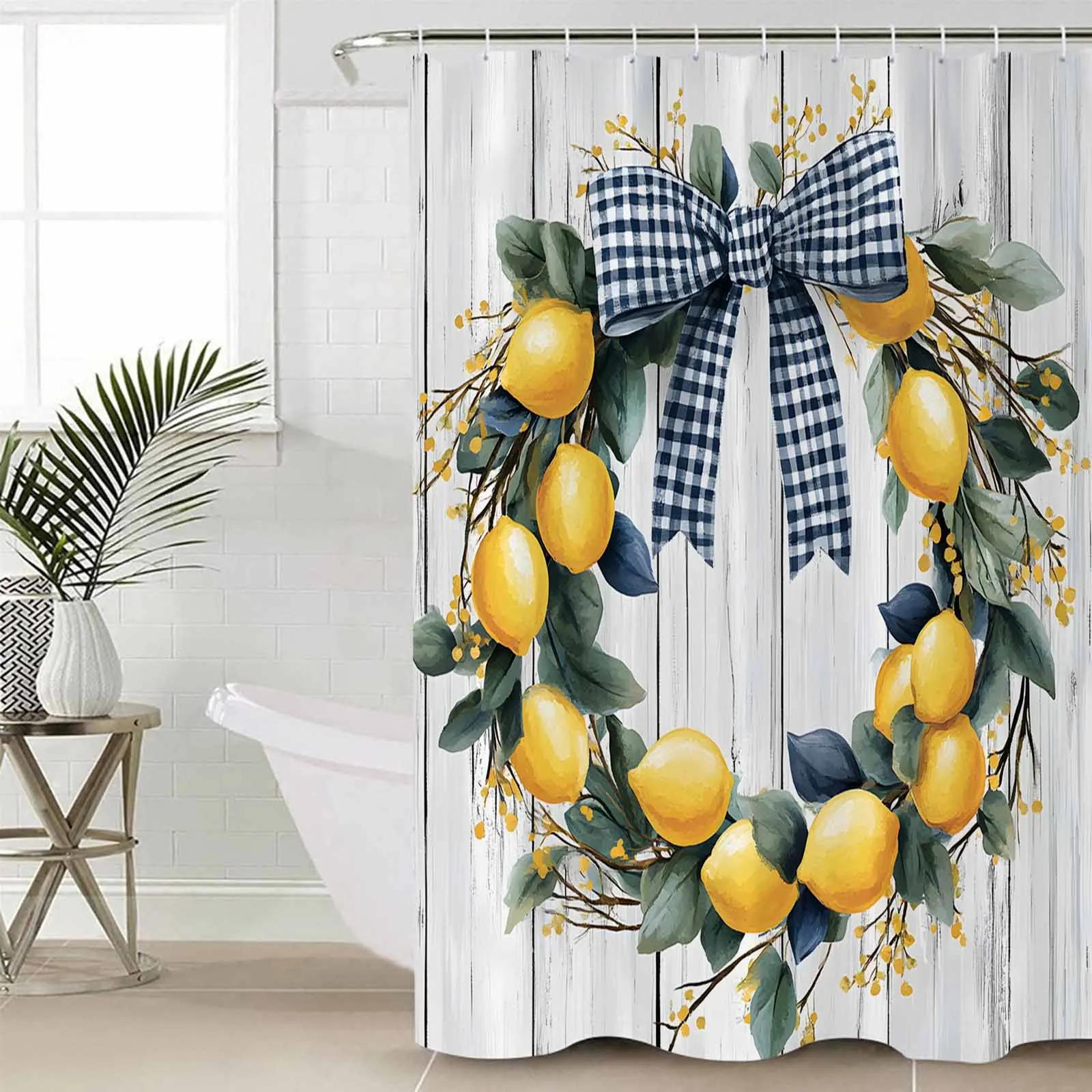 

Country Lemon Garland Shower Curtains Waterproof Bath Curtains Home Decor Modern Luxury Bathroom Curtain W60H190(CM)-1 Pcs