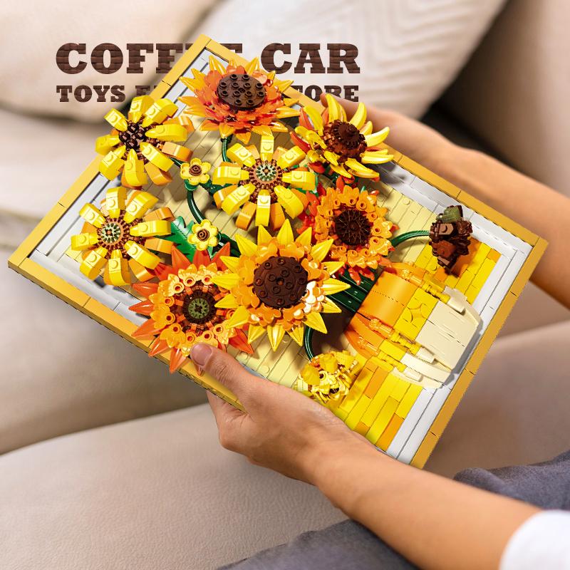 Non-Toxic Sunflower Brick Art Frame Kit Bouquet Diy Toys New Decoration 3D Picture Building Blocks Flowers Diy Children Friend Christmas Gifts