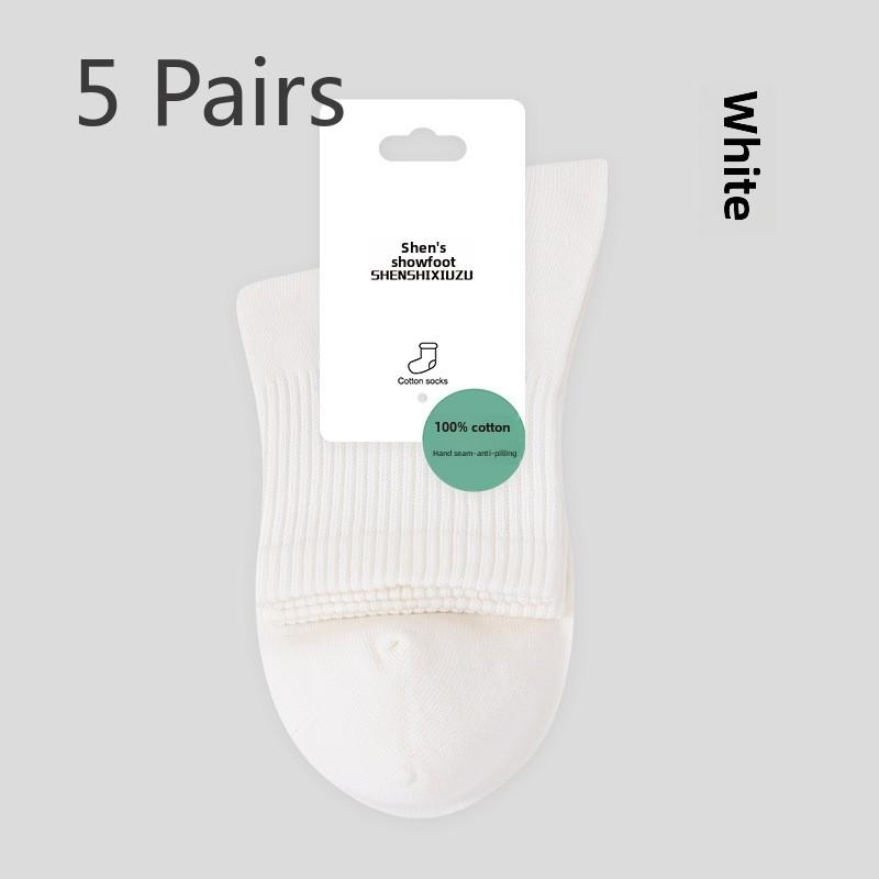 5 Pairs of Women's Thin Sweat-wicking Odor Proof Cotton Sports Mid Tube Socks