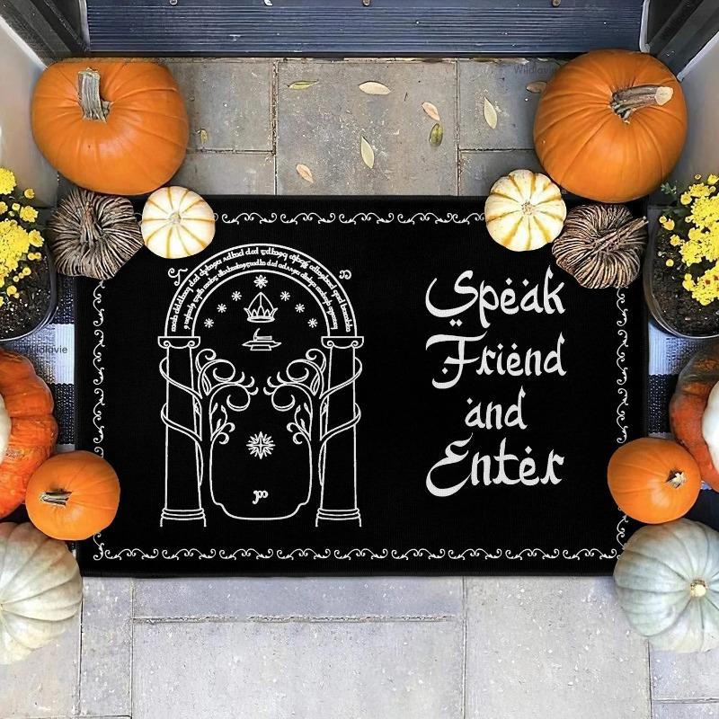 "Halloween Themed Lord of The Rings Doormat with 'Speak Friend and Enter' Quote - Soft Non-Slip Rug for Home & RV Patio Decor"