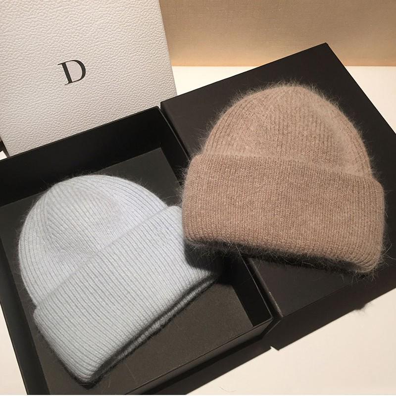 Japanese High-End Women's Rabbit Fur Knitted Beanie - Trendy Autumn/Winter Warm Hat