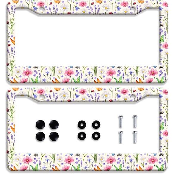 Waves License Plate Frame Ocean Wave Mounta License Plate Stainless Steel Parts Funny License Plate Decorative With Screws Size 12.3" X 6.3"