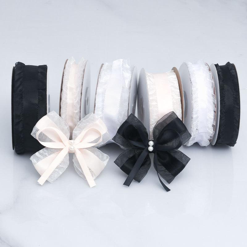 Romantic Solid Color Polyester and Cotton Splicing Soft Skirt Ribbon DIY Bow Hair Braiding Hair Ornaments Wedding Handmade Gift Decorative Ribbon