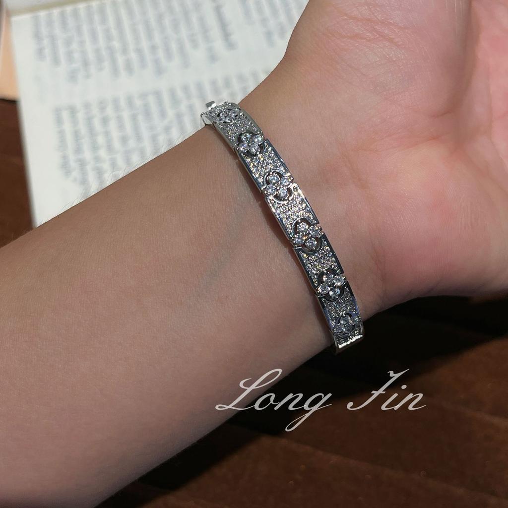 Medieval Style Full Diamond Four-Leaf Flower Point Diamond Bracelet Ring High-Grade Light Luxury Versatile Jewelry
