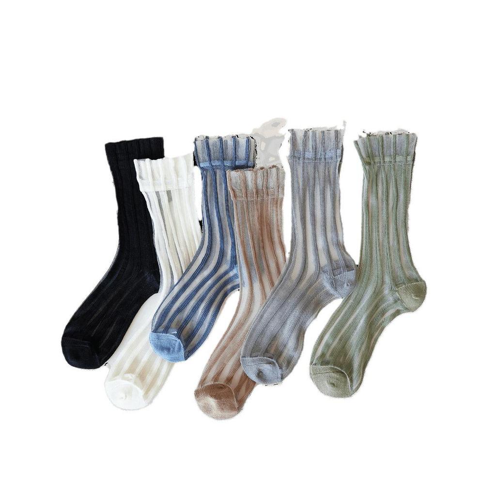 Women's Summer Silk Mid-Calf Socks - Fresh Japanese Style, Lightweight, Breathable, Sweet, Cute, Solid Colors, Spandex