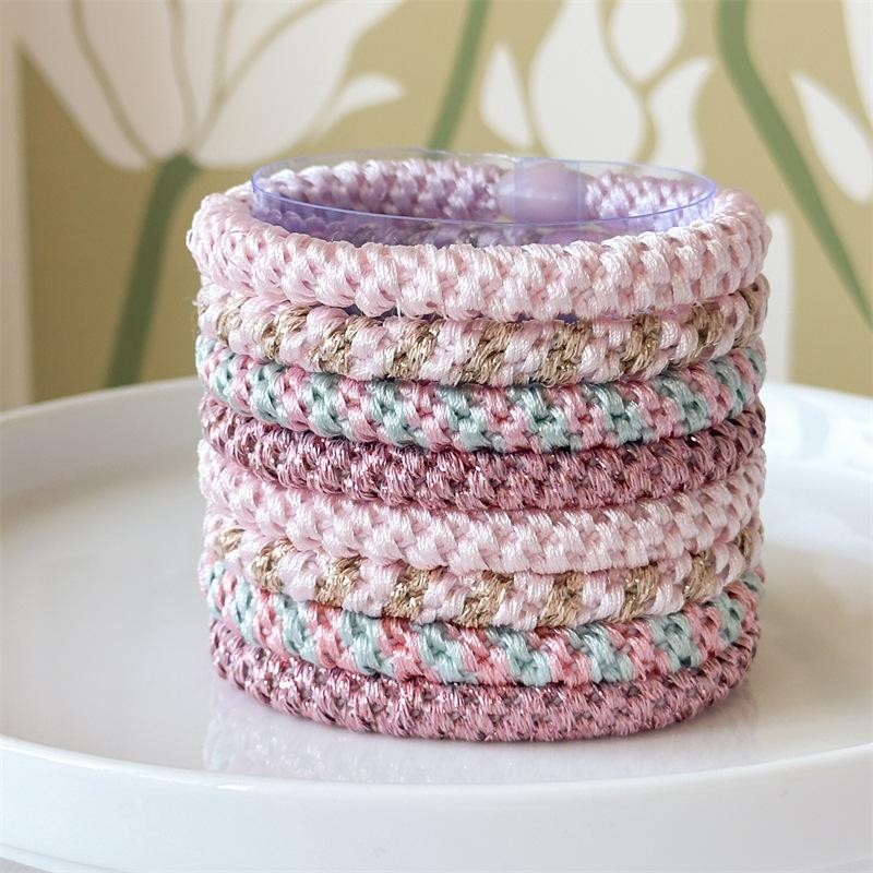 Boxed Fresh and Cute Multi-color Knitted Hair Ribbon Set of 8 Pieces - Sweet and Elegant Girls' Hair Bun Headband Hair Decor for Women