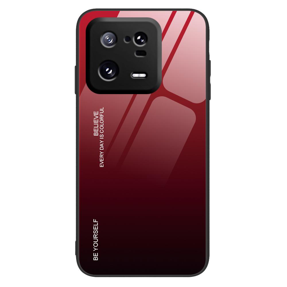 

For Xiaomi 13 Pro 5G Gradient Color Phone Case Tempered Glass+PC Back TPU Bumper Design Anti-Scratch Phone Cover Red/Black