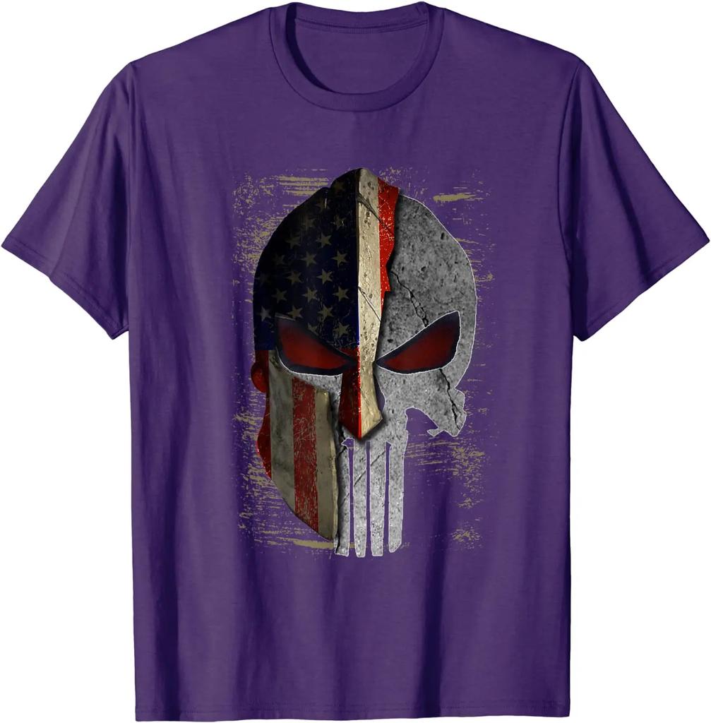Creative Design American Flag Spartan Helmet Skull TShirt 100 Cotton ONeck Short Sleeve Summer Casual Mens Tshirt Streetwear