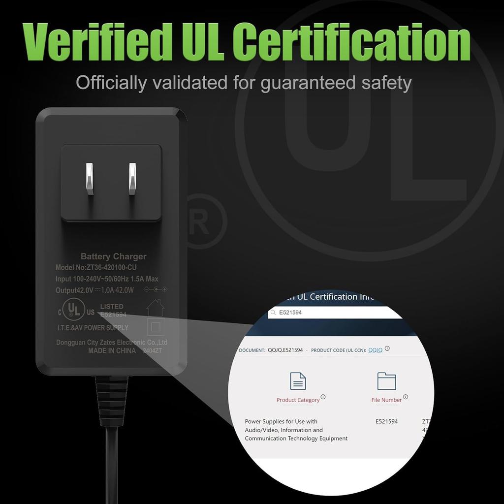 42V Compact Electric Scooter & Hoverboard Charger, UL Certified Safe, Powerful & Small with 2 Common Connecotors for Hover-1 Gotrax Jetson Etc.