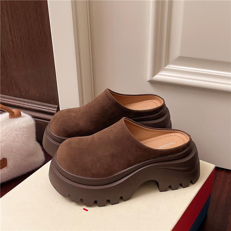 

2025 осень новые повседневные женские туфли на платформе британский стиль сумка голова один педаль маффин полушлепанцы 40 темно-коричневого