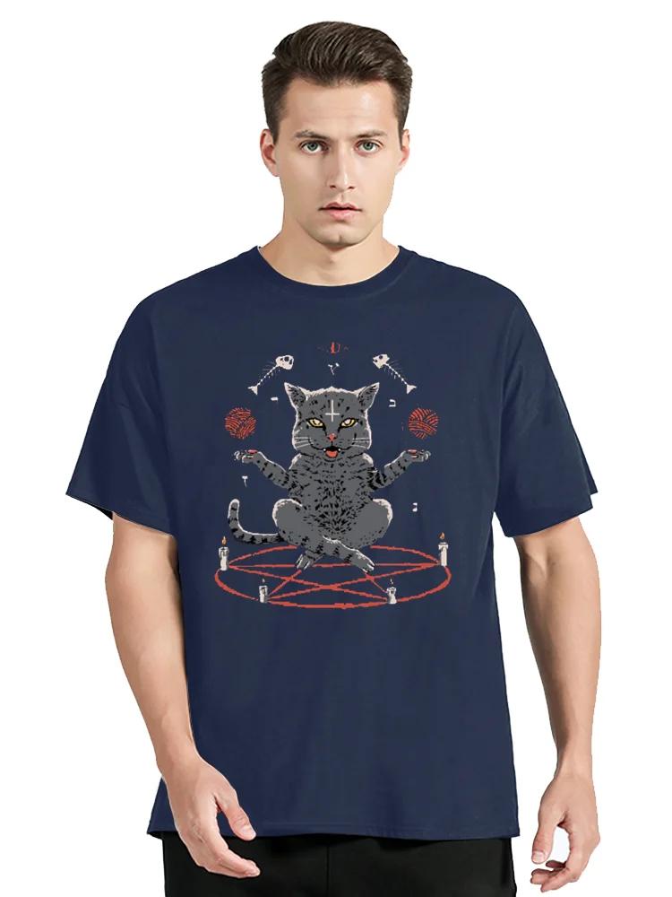 Satan Devious Necromancer Cat Magic Normal Tshirt Satanic Cat Funny Cotton T-shirt Unisex Tops Oversized Tees Streetwear Graphic