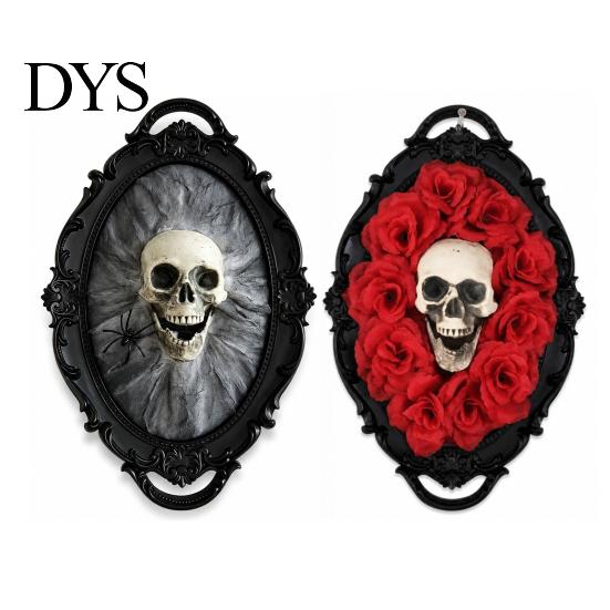 Halloween Spider Web Skull Decor Gothic Wall Decoration, Vintage Red Rose Frame Sculpture, Ornament Horror Art for Holiday Party Spooky