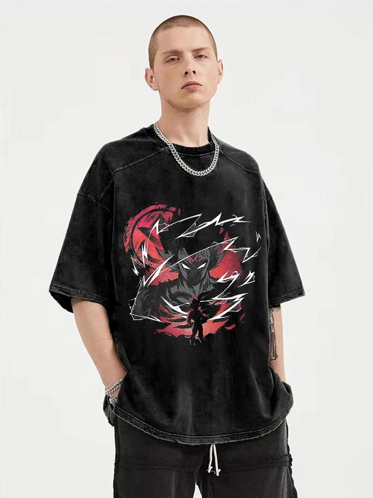 Men Hip Hop Streetwear Washed TShirt Dragon Ball Anime Graphic Tshirt Harajuku Cotton Tops Summer Short Sleeve Vintage Tees