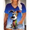 XL-7XL Plus Size Women's Men Animal Dog Casual 3D Print Loose V Neck Short Sleeved T-shirt Top