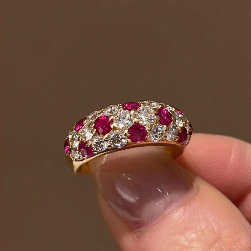 Luxury Ruby Shining Engagement Ring   Inlaid Diamond Full Circle Red Rings For Women Fashion New In Fine Jewelry
