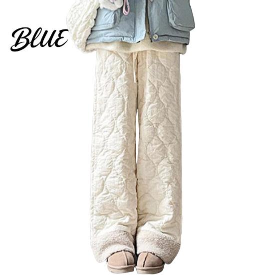 Casual Trousers Women Cotton Pants Elastic High Waist Solid Color Wide Leg Work Causal with Pockets Thickened Plush Lining Winter