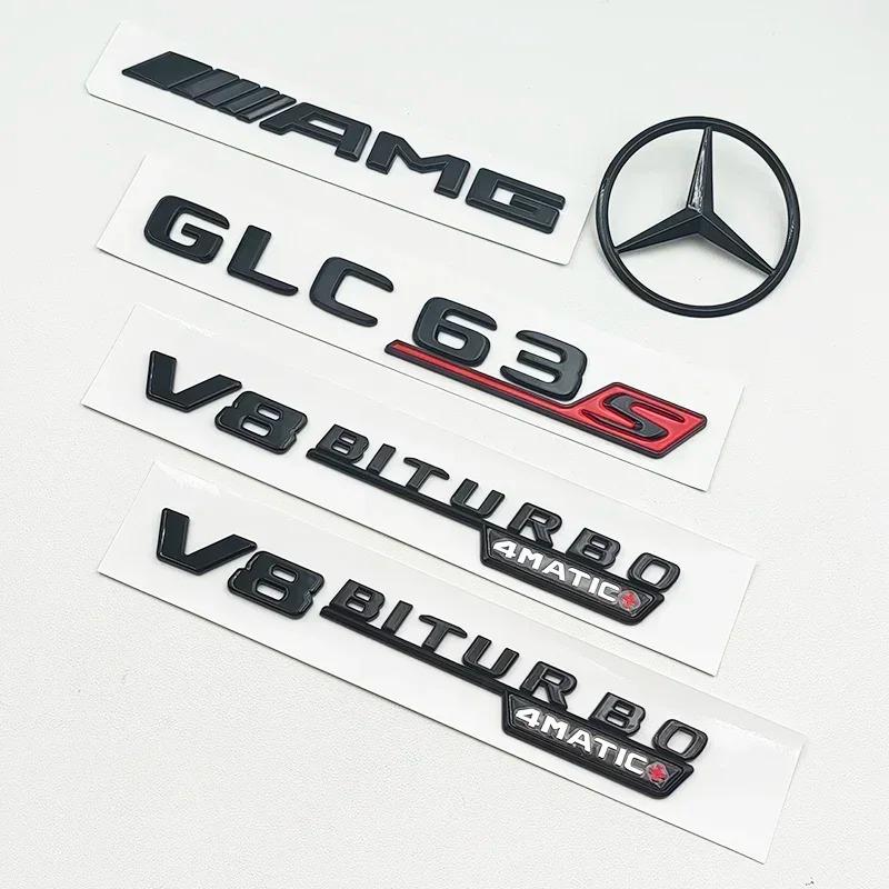 CQX1 3D ABS Black Mercedes-Benz GLC63S AMG X253 V8 BITURBO 4MATIC Trunk Emblem Car Rear Star Sticker Badge for GLC AMG